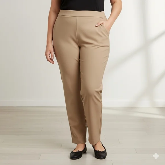 Rachel Zoe Khaki Beige Slim Pull On Shaping Pants Size 3X New NWT Office Work - Picture 1 of 9